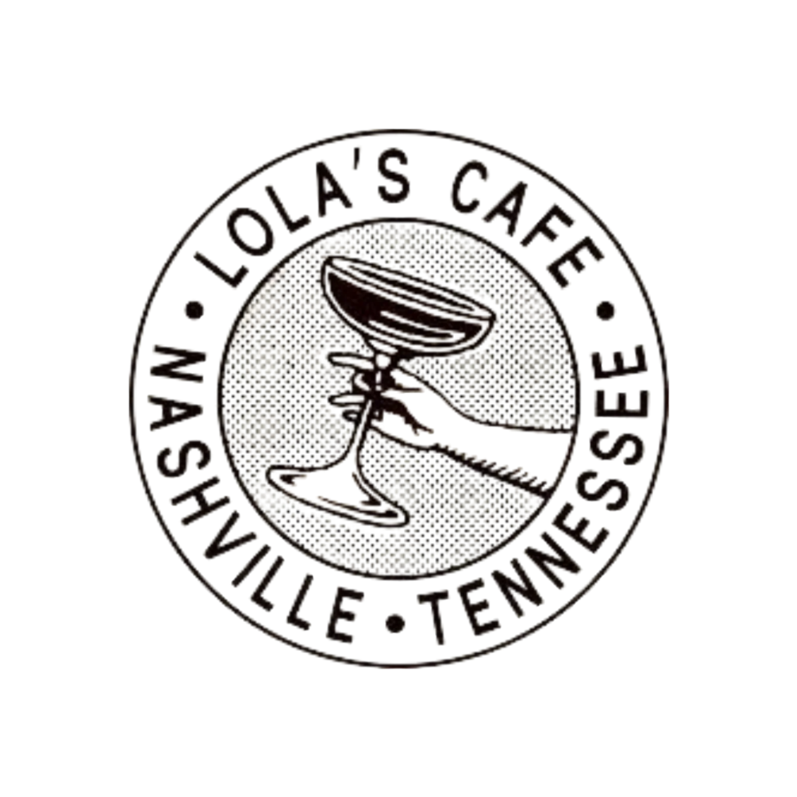 Logo of Lola's Cafe in Nashville, Tennessee with a stylized glass design.